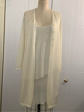 Simon Chang Cream Openwork Lightweight Cardigan & Tank Set